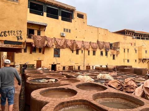Leather tanning vats in a traditional tannery.