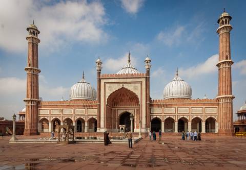       Jama Masjid, an impressive mosque with domes and minarets.
  