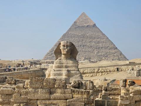 Sphinx with the Great Pyramid in the background.