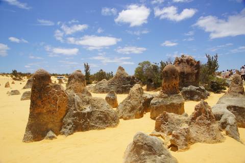 Unique rock formations in a desert landscape.