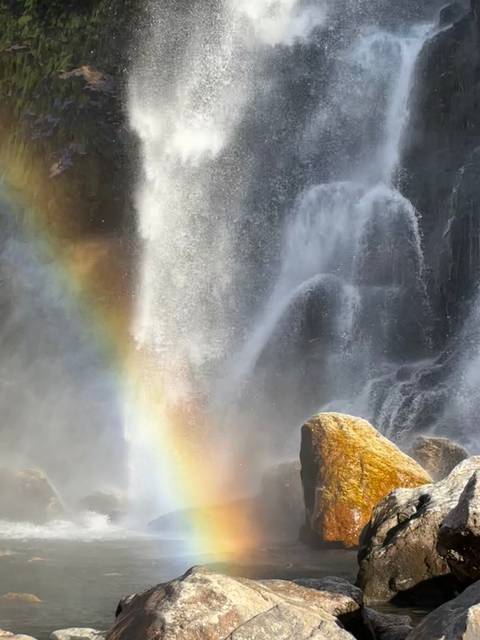Waterfall with a rainbow.