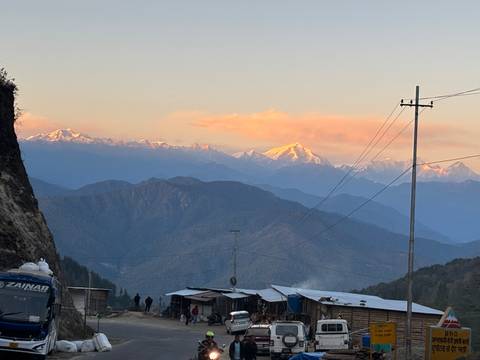 Sunset over a mountain range.
