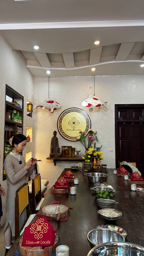Interior of a restaurant with Asian decorations.
