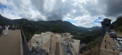 Viewing platform with hills in the background.