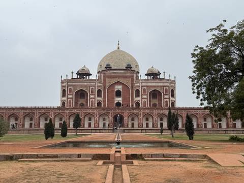 Humayun's Tomb with a reflecting pool in front.