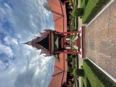       Elaborate temple with an empty courtyard.
  