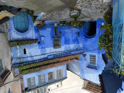 Blue-colored buildings in Chefchaouen.