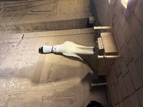       Statue of Horus inside an ancient Egyptian temple.
  