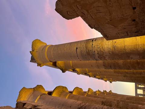 Sunset view over ancient columns.