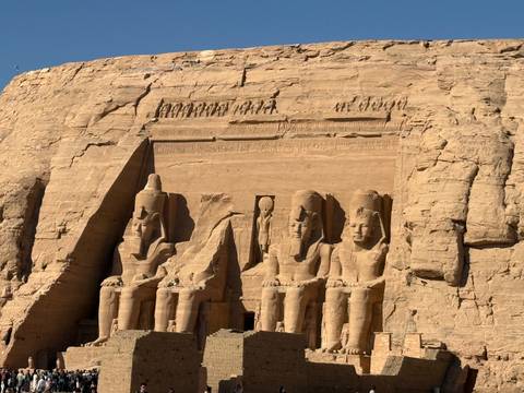       Colossal statues of Pharaoh Ramses at Abu Simbel.
  