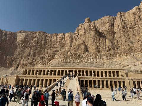       Tourists ascending the steps to the Mortuary Temple of Hatshepsut.
  