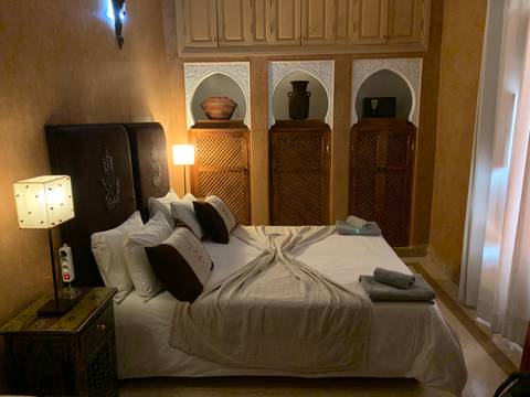 Beautifully decorated bedroom in a Moroccan style.