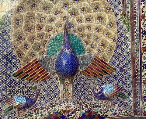 Decorative peacock panel at City Palace