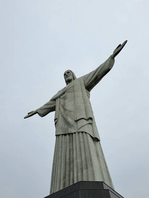 A close-up view of the iconic Christ the Redeemer statue.