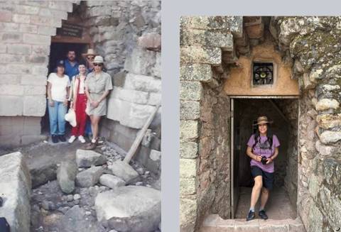 A group of tourists exploring ancient ruins.