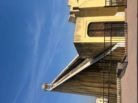Astronomical instruments at Jantar Mantar in Jaipur under clear skies.