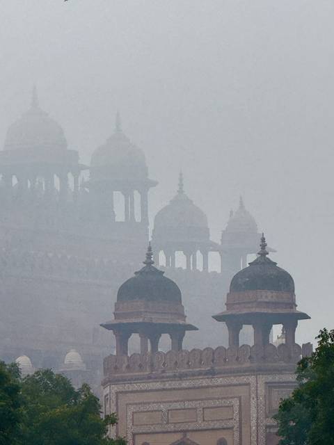       Historic site obscured by heavy fog or pollution.
  