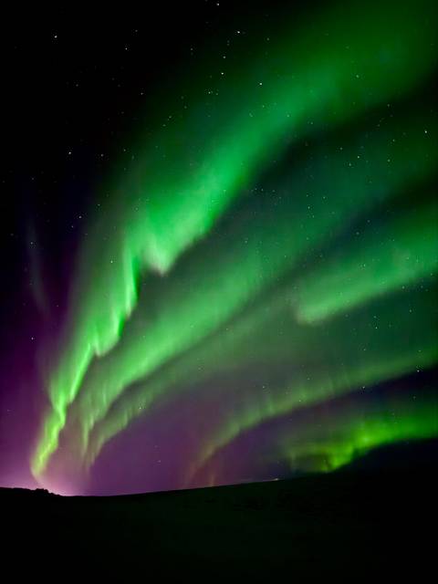      Vibrant green northern lights streaking across starry night sky
  