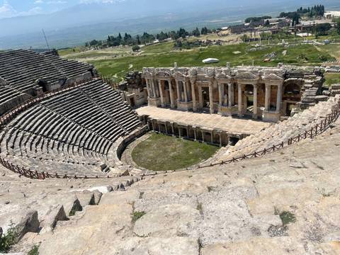      Ancient Roman amphitheatre of Hierapolis viewed from upper seating tiers
  