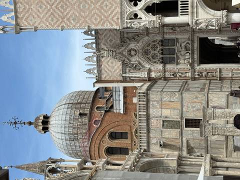       Architectural detail of St. Mark's Basilica and Doge's Palace in Venice.
  