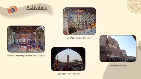       Presentation slide describing activities around Jodhpur with four small images
  