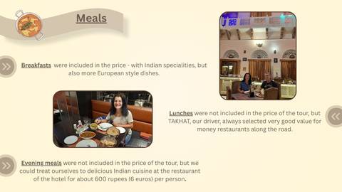       Presentation slide about meals with dining photos and explanatory captions
  