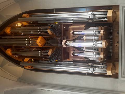       Massive silver organ pipes inside Hallgrimskirkja church in Reykjavik.
  