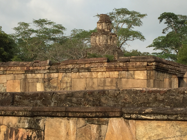 Ancient stone ruins with trees.