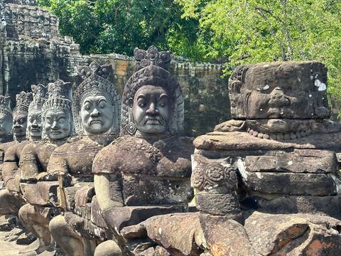       Ancient stone carvings upside down.
  
