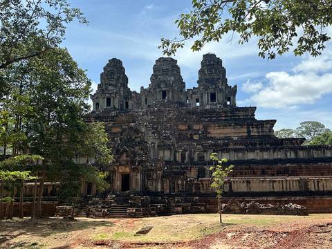       Upside-down image of temple ruins.
  