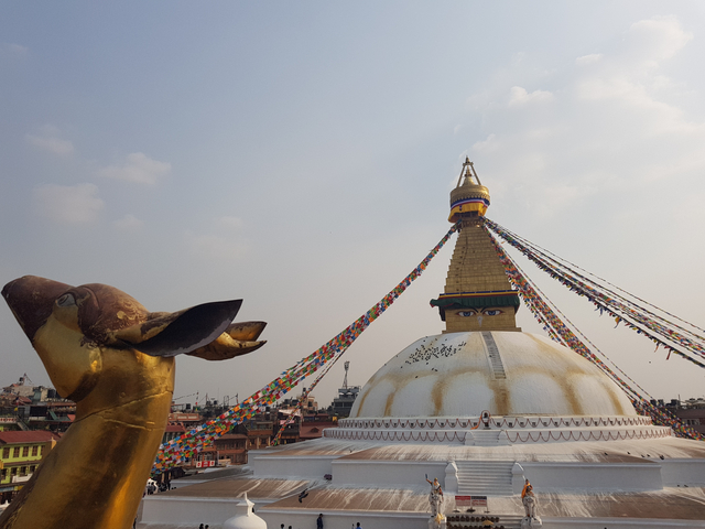 Stupa with colorful flags in Kathmandu, Nepal.