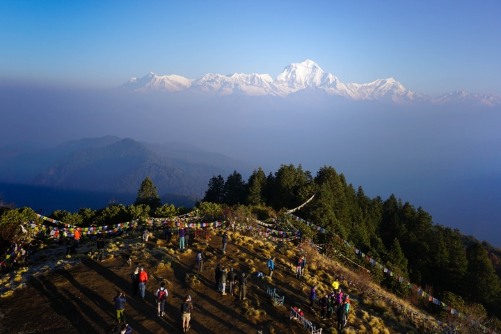       Landscapes with prayer flags and Himalayan mountains.
  