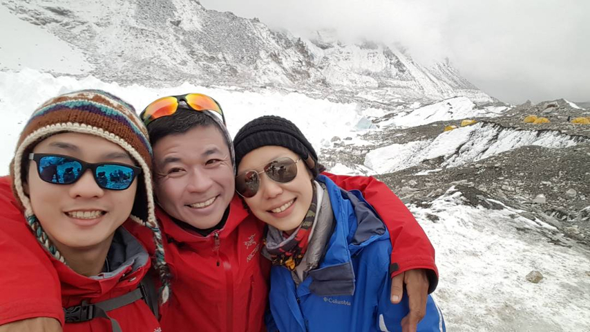 Group of friends in snowy terrain