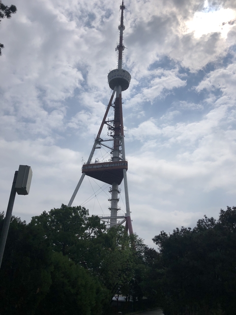 Telecommunications tower against the sky.