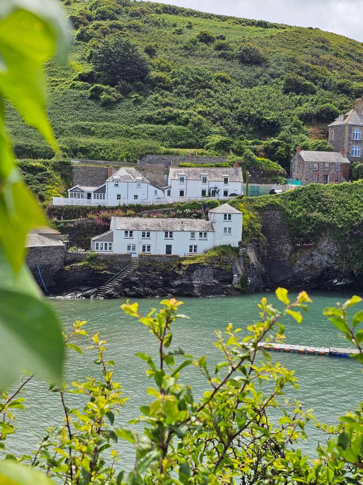 Coastal buildings nestled along a steep hill.