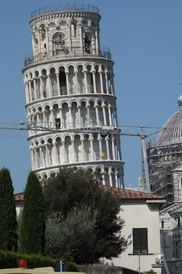 Leaning Tower of Pisa with some scaffolding.