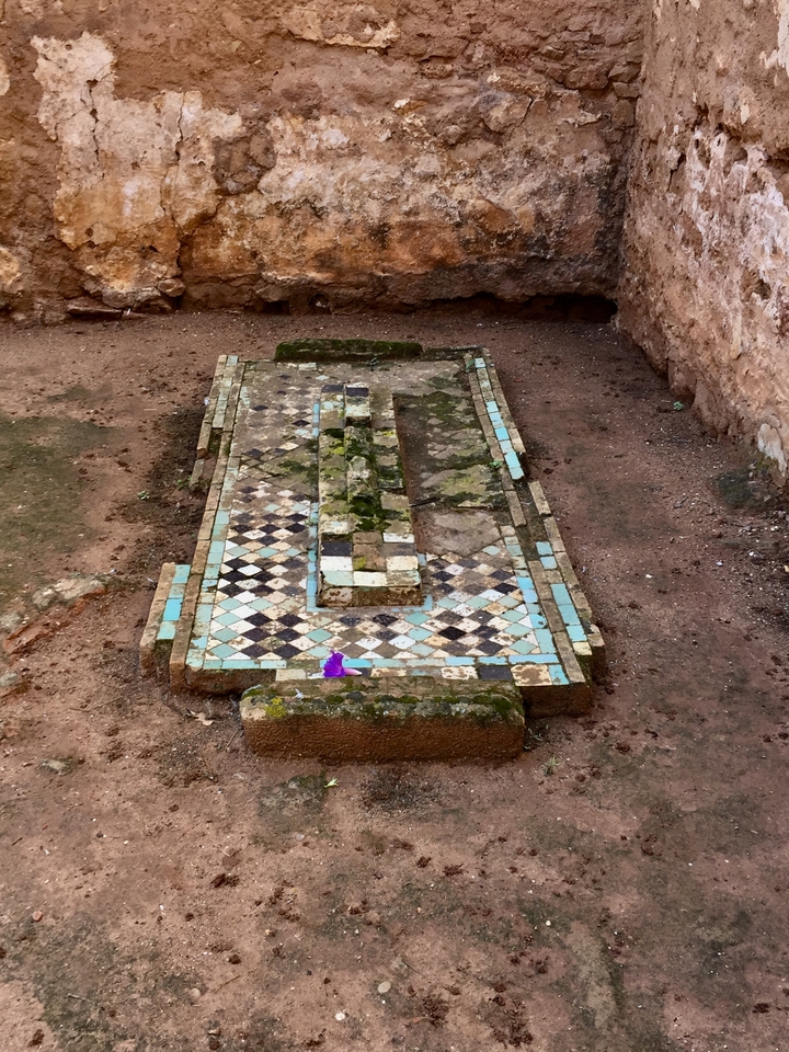 Ancient mosaic pattern on a weathered floor.