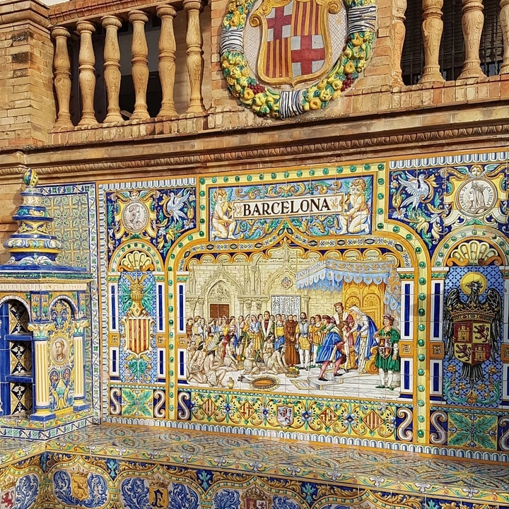 Colorful tile mural in Barcelona.