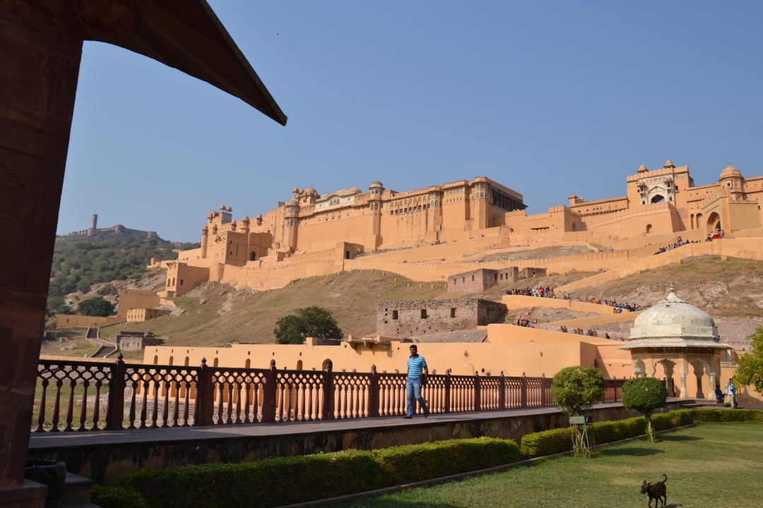 Large fort with people on a boardwalk and dome structure
