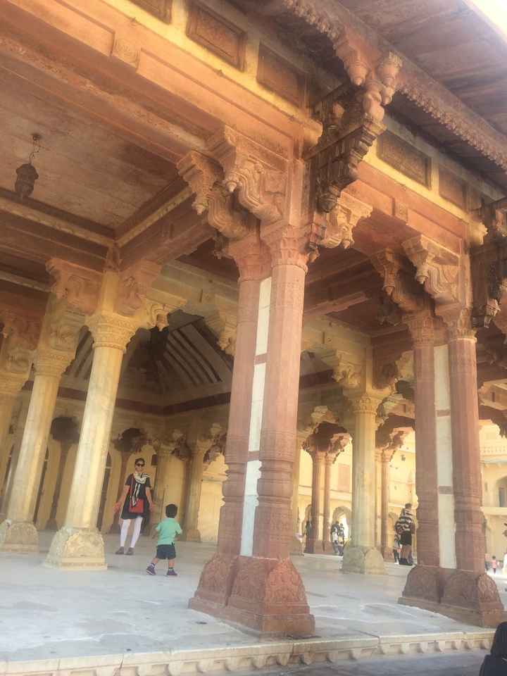 Intricate architectural details of columns within a historic building.