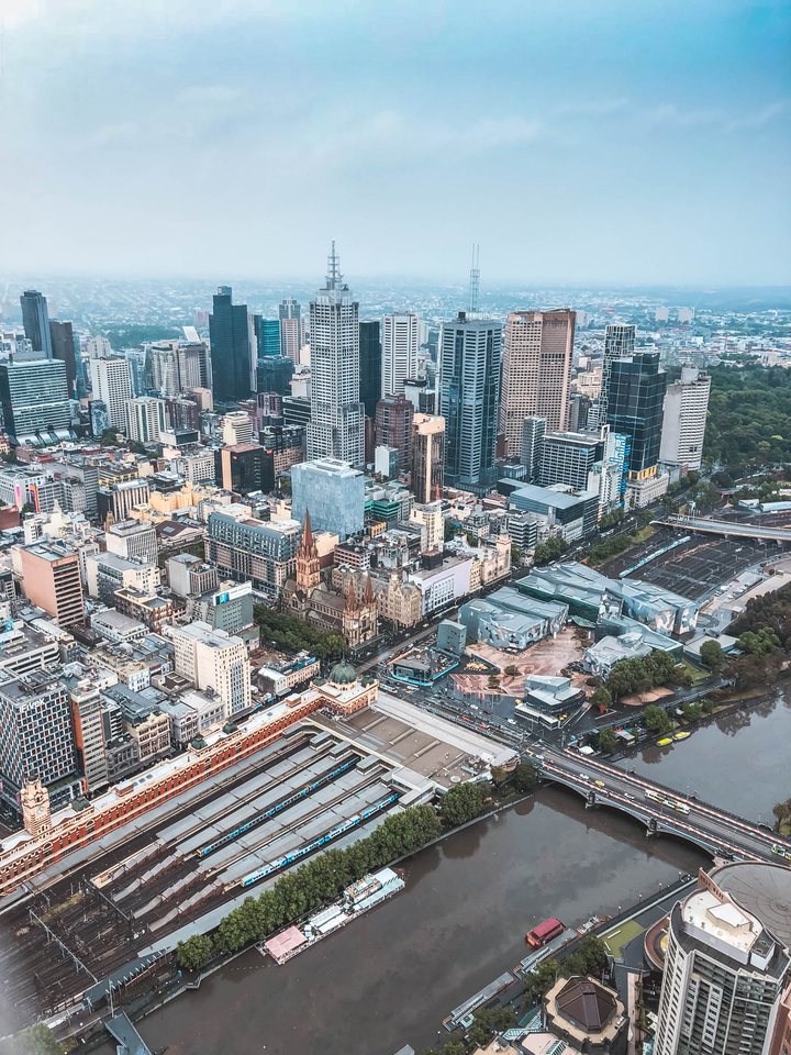 Aerial view of Melbourne cityscape.
