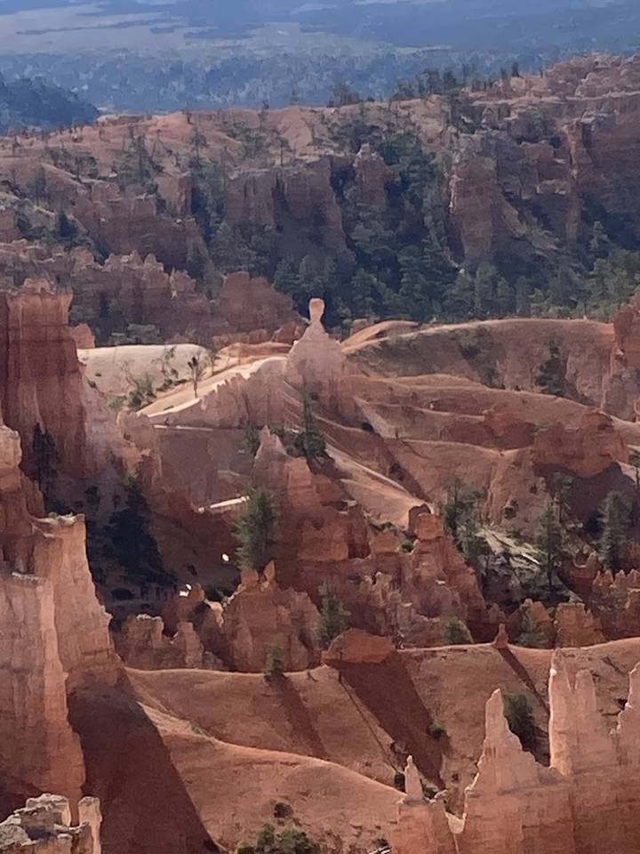 Overhead view of unique rock formations in a canyon.