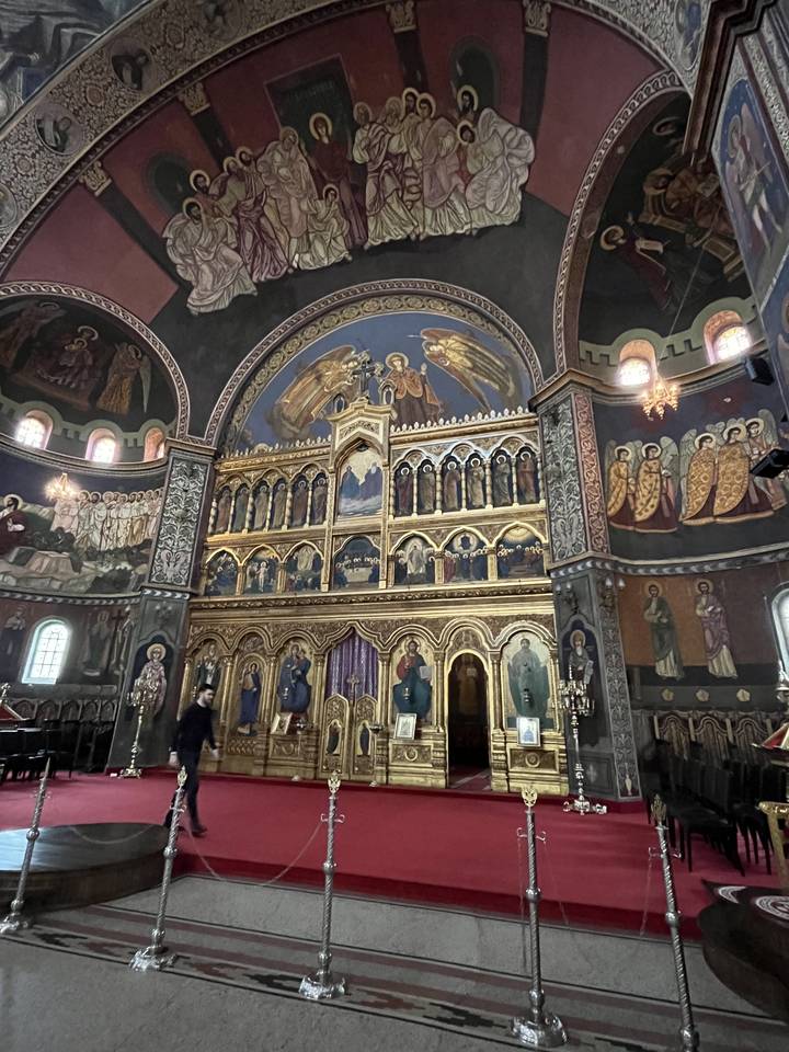 Interior of a church with ornate decorations.