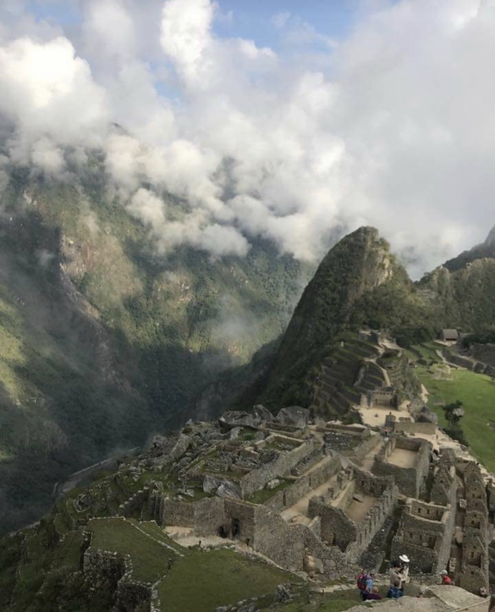 Machu Picchu site with Huayna Picchu in the background.