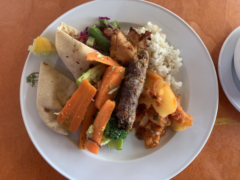 Plate with assorted Egyptian dishes.