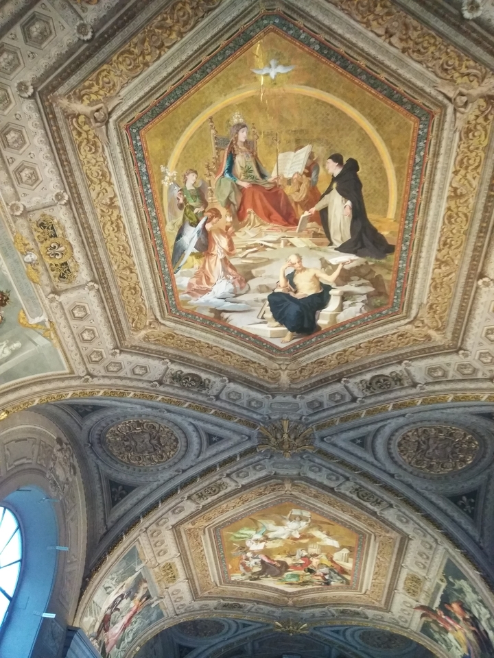Ceiling art depicting a historical or religious scene.
