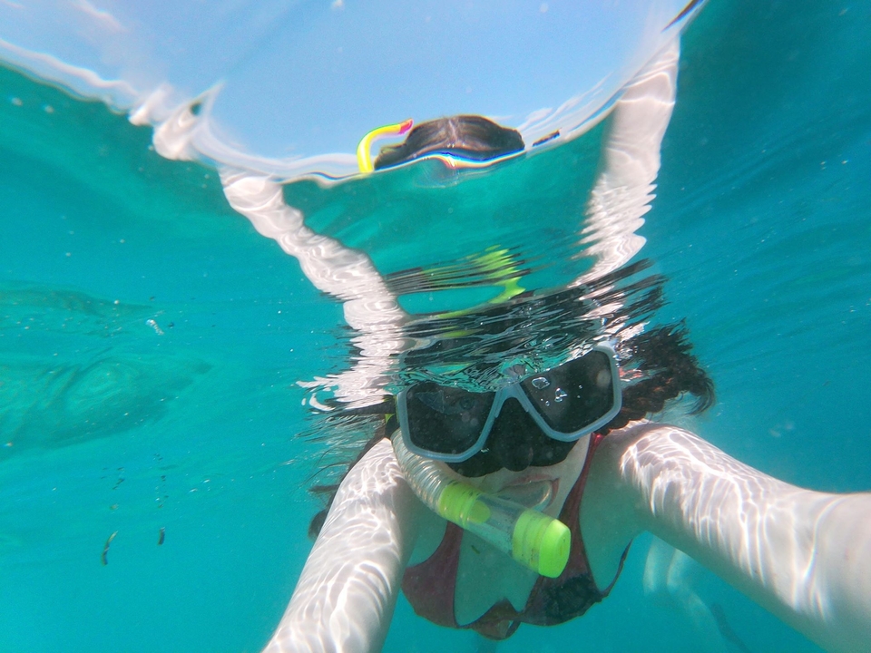 Underwater image of a person snorkeling.