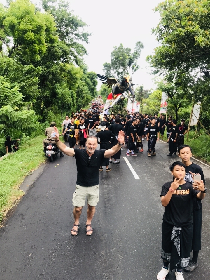 Community gathering for an event in a rural area.