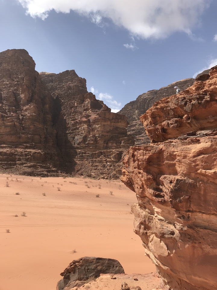 Rock formations and desert landscape.
