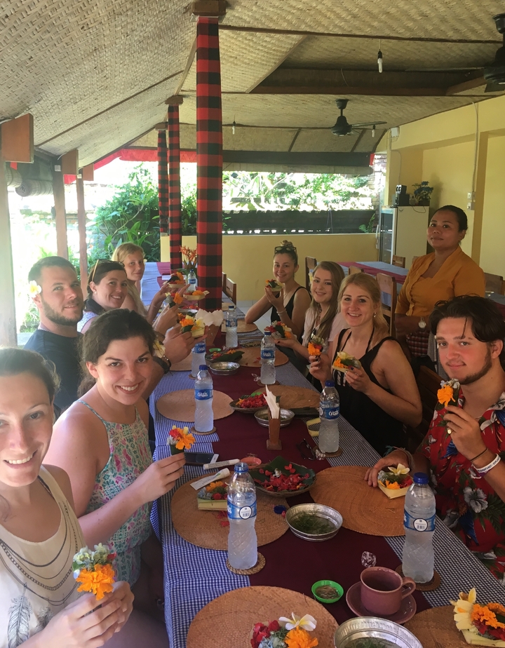 Group of people enjoying a meal together.